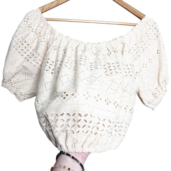 New with Tags Women's Buffalo David Bitton Fig Eyelet Cream Short Sleeve Blouse - Picture 12 of 16